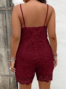 SHEIN Clasi Cộng với áo liền quần ren ren gu guin - Màu Đỏ Sâu - Xem 2
