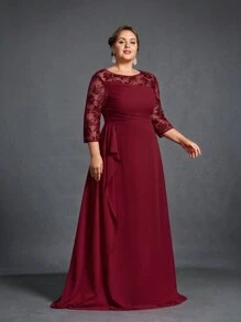 Plus Paneled Floral Sequin Chiffon Mother Of The Bride Dress