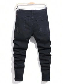 Manfinity Homme Men Ripped Frayed Skinny Jeans - Black - View 2