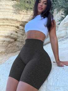 Easithlete 女士纯色简约无缝日常运动短裤女士运动短裤、健身短裤、骑行短裤 - 彩色 - 查看 6