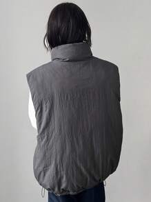 FRIFUL Giacca smanicata imbottita da donna con colletto alto, ricamo a lettera, vestibilità ampia e casual, con cordoncino in vita e orlo con coulisse