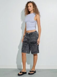 WESTFADE Premium Non-Stretch Cotton Denim Cargo Shorts - Grey - View 5