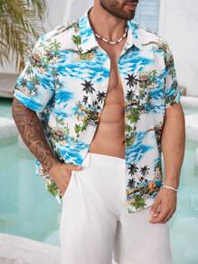ResortEase Men's Plus Size Vacation Shirt With Turn-Down Collar - Blue - View 6