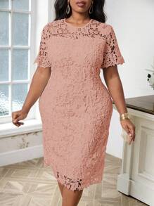 SHEIN Lady Elegant Plus Size Women's Summer Clothes, Exquisite Vacation Dress - Pink - View 1