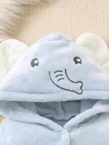 SHEIN 嬰兒男寶寶淺藍色大象造型長袖連帽連身衣