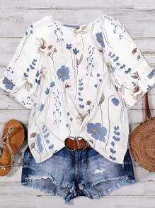 Breezaya Ditsy Floral Flounce Sleeve Blouse - White - View 2