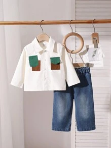 Boys Baby Flap Pocket Shirt & Jeans For Dailywear - Multicolor - View 1