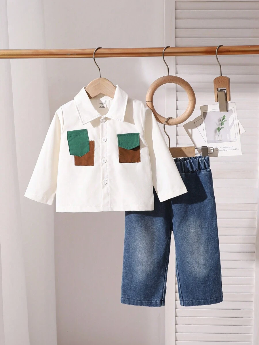 Boys Baby Flap Pocket Shirt & Jeans For Dailywear - Multicolor - View 1
