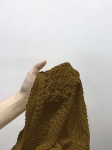 SHEIN LUNE 純色長袖空心針織開衫，輕鬆休閒日常造型 - 軍綠色 - 查看 7