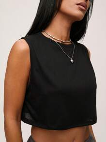 SHEIN BASICS Solid Crop Tank Top - Black - View 1