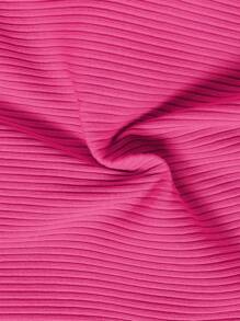 SHEIN Tween Girl Basic Casual Knit Round Neck Dress With Butterfly Patch, Spring/Summer - Hot Pink - View 3