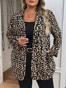SHEIN CURVE+ Áo blazer nữ họa tiết da báo Plus Size mở phía trước - Nhiều màu - Xem 1