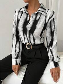 RosyDaze 女士长袖商务休闲衬衫，黑白，秋季