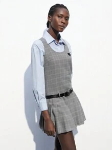 Maija 女裝簡約格紋印花無袖日常連衣裙 - 灰色 - 查看 4