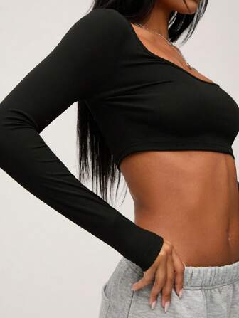 SHEIN BASICS 1 st. Skopa Hals Enfärgat Korta Toppar