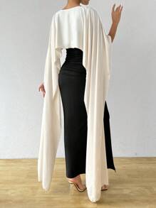 Chiquease Color Block Cape Shawl 2 In 1 Splicing Dress - Black - View 2