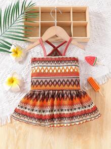 寶寶女孩3D花朵彩色紋理波紋織物吊帶裙