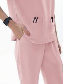 TaskEZ Conjunto de uniforme de enfermera para mujer con coordinación de pantalones y camiseta de manga corta, 2 piezas, para verano - Rosa - Ver 8