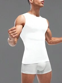 Men Solid Sleeveless Shapewear TopsShapewear Tops