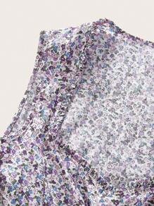 Sweetra 前綁帶領口荷葉邊啤酒節迷你花卉連衣裙