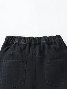 Young Boys' Simple Everyday Spiderweb Printed Jeans - Black - View 7