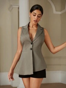 Aveloria Women's Fashion Noble Sleeveless Asymmetrical Single-Breasted Suit Vest - Light Grey - View 2