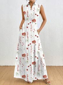 SHEIN Clasi Vestido casual sin mangas para mujer con estampado y bolsillos