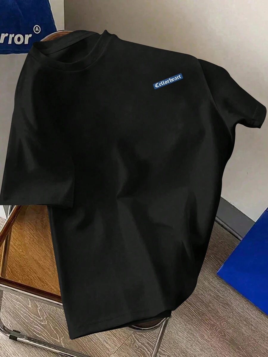 Men's Round Neck Short Sleeve Casual T-Shirt, Plain Color Minimalist Style, Everyday Wear, Spring/Summer - Black - View 1