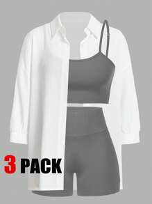 SHEIN Essnce 女性休閒輕量運動夏季性感時尚物超所值戶外自行車網球旅遊背心，緊身短褲和上衣三件套裝