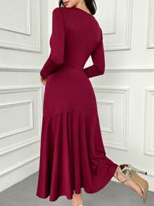 Modelyn Solid Asymmetrical Neck A-Line Dress For Holiday