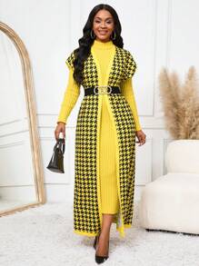 SHEIN Lady Damska kamizelka rozpinana w żółtą pepitkę z blokami kolorów, wiosna/lato/jesień, uniwersalny przedmiot - Wielokolorowe - Zobacz 7