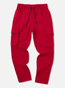 Manfinity Homme Quần Cargo đơn giản, màu trơn, thường ngày cho nam, mùa thu - Màu Đỏ Sâu - Xem 3