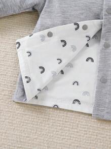 SHEIN 嬰兒男童簡約白色彩虹印花長袖連體褲套裝，附帽子、手套、毛毯，多件禮品組合 - 彩色 - 查看 3