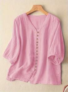复古宽松休闲修身春季衬衫 - 粉色 - 查看 1