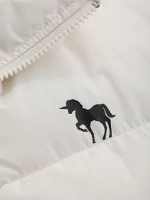 DAZY 字母补丁细节拉链背心冬季棉服外套，冬季女装，冬季外套女式夹克背心 - 白色 - 查看 12