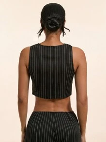 Forever 21 Vêtements vintage pour femmes en automne et hiver, chemise noire boutonnée pour le travail et débardeur à rayures pour femmes - Noir - Voir 9