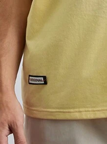 Manfinity VCAY Men's Knitted Fashionable & Casual Mountain Pattern Loose Short Sleeve T-Shirt, Daily Wear.Graphic T Shirt .Funny T Shirt. Yellow  T Shirt.Graphic Men T Shirt