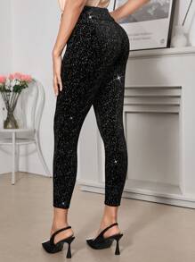 SHEIN Clasi Pantalones ajustados con detalles de botones y cintura alta para uso diario - Negro - Ver 7