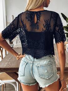 SHEIN Clasi Áo lưới siêu nặng đính hạt, ngọc trai & chi tiết xuyên thấu cho mùa cưới - Màu xanh hải quân - Xem 2