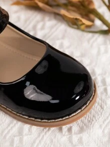 Sepatu Mary Jane Model Putri Warna Polos Modis dengan Gesper & Perekat Velcro, Sepatu Datar untuk Anak Perempuan - Hitam - View 7