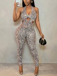 SHEIN SXY 连衣裙豹纹镂空女式连体裤 - 彩色 - 查看 6