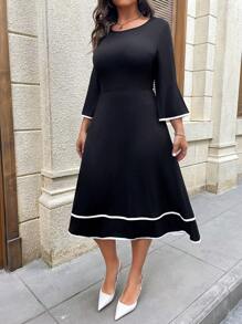 SHEIN Clasi Plus Contrast Binding Flounce Sleeve Dress Maxi Women Outfit