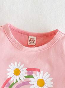 Cozy Pixies 女寶寶夏日休閒短袖上衣，印花圖案，柔軟舒適透氣，適用於家居、戶外、旅行、海灘、營地、送禮、攝影等場合。 - 粉色 - 查看 6
