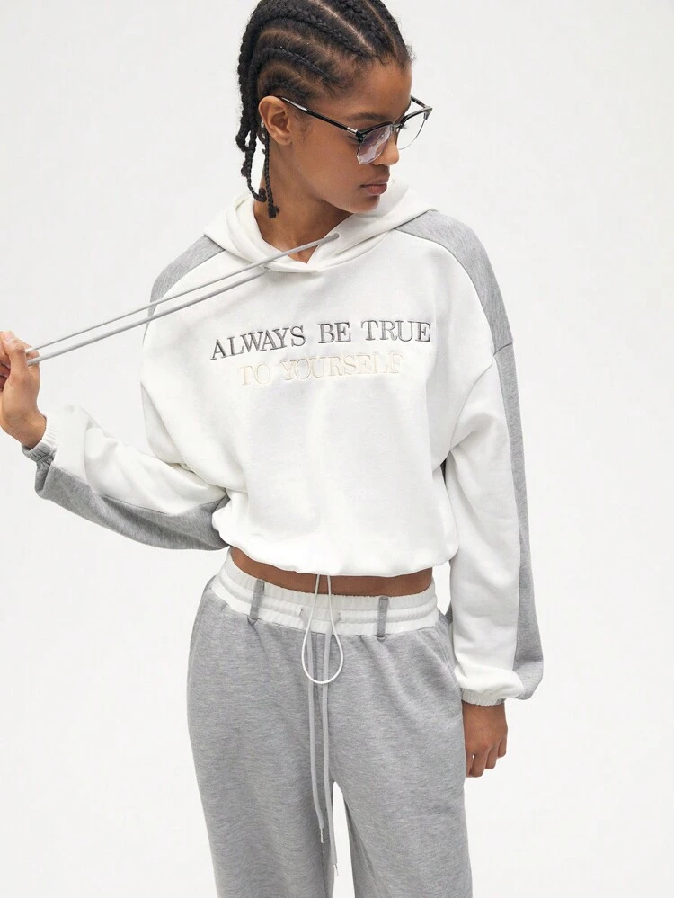 SHEIN Maija Slogan Graphic Drop Shoulder Drawstring Hoodie Sweatshirt ALWAYS BE TRUE TO YOURSELF