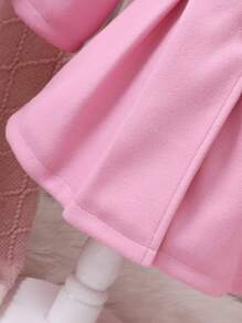 SHEIN Elladie kids Young Girl Commuting/Casual Cute Bow Woolen Coat With Beret