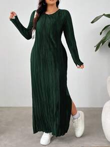 SHEIN EZwear Plus Size Black Pleated Long Split Hem Dress