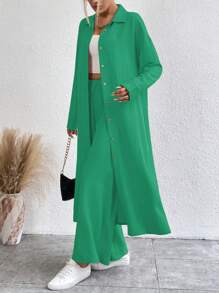 SHEIN LUNE Solid Single Breasted Batwing Sleeve Coat & Wide Leg Pants