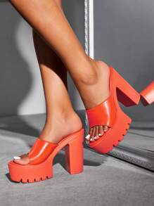 CUCCOO SZL 女式粗跟露趾穆勒凉鞋，露背，杏色，透气休闲，适合夏季性感派对坏蛋时尚别致华丽风格 - 橘色 - 查看 2