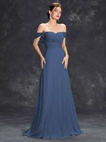 Sweetheart Neckline Ruched Bodice And Waist A-Line Chiffon Dress Elegant Bridesmaid Dress - Dusty Blue - View 6