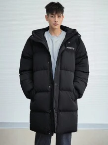 DAZY Men's Casual Loose Letter Print Open Front Padded Coat, Winter